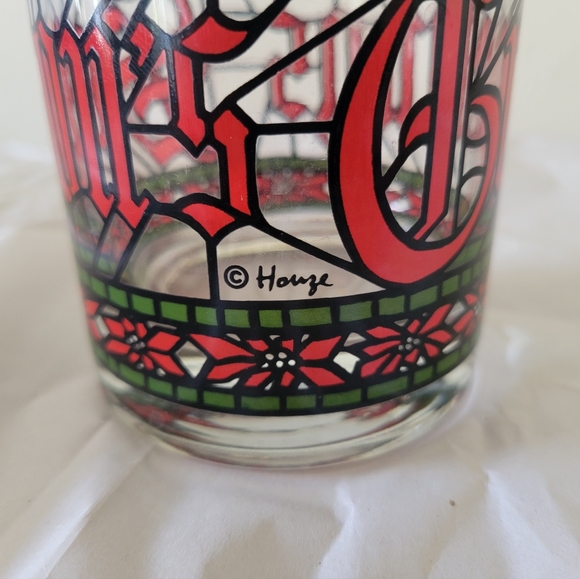 Vintage HOUZE Glass SEASONS GREETINGS Holiday Christmas STAINED GLASS Rocks glas - Picture 6 of 6